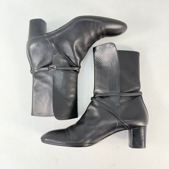 BALLY Size EU 37.5 / US 7 FALTA Black Leather High Ankle Boots Block Heal - Picture 7 of 10